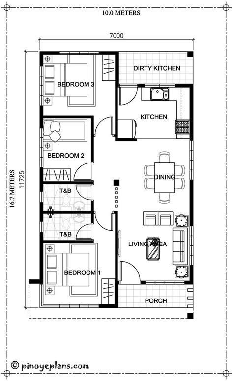 Closets are typically 3' deep x 3' 6wide. Small Bungalow House Design And Floor Plan With 3-Bedrooms ...