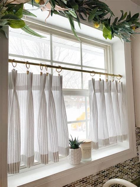 Pleated Ticking Striped Cafe Curtain Tier Curtains Kitchen Curtains