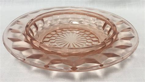 Vintage Jeannette Glass Pink Cube Round Covered Butter Base Only