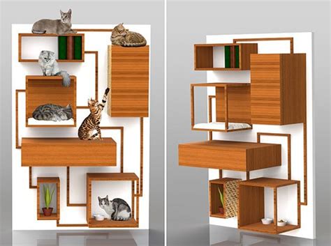 Perhaps my favorite vertical kitty space solution of all is cat shelves. Multifunction Cat Climbing Wall Concept from Spase ...