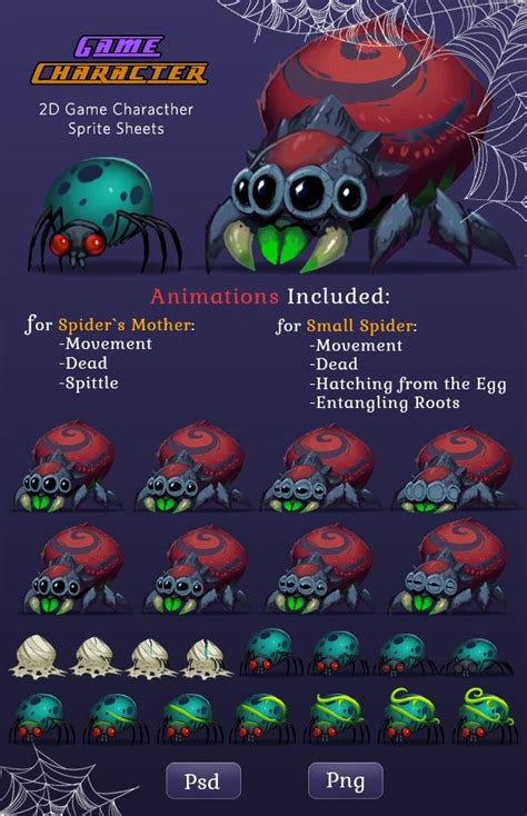 Awesome Spiders 2d Game Characters As A Characters For Your Games