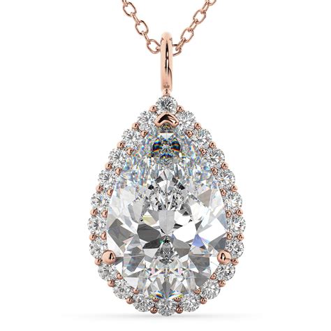Halo Pear Shaped Diamond Pendant Necklace K Rose Gold Ct Yellow