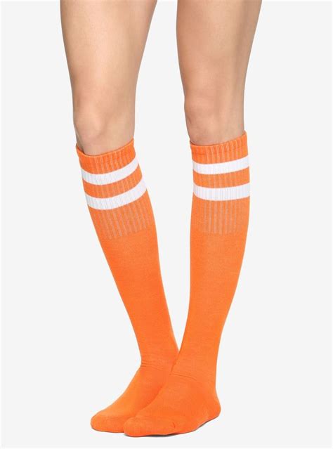 Orange And White Cushioned Knee High Crew Socks Orange Knee High Socks Orange Socks Black Knee