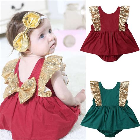 Hot Sale Baby Girls Rompers Summer Style Gold Sequins Newborn Baby