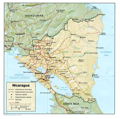 Large Detailed Relief And Administrative Map Of Nicaragua Nicaragua