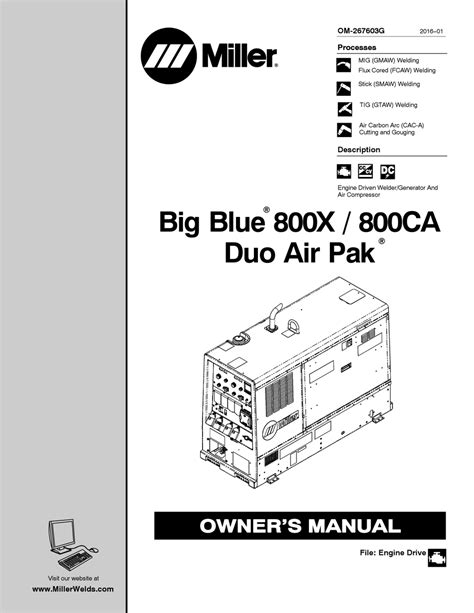 Miller Big Blue Duo Air Pak 800x Owners Manual Pdf Download Manualslib