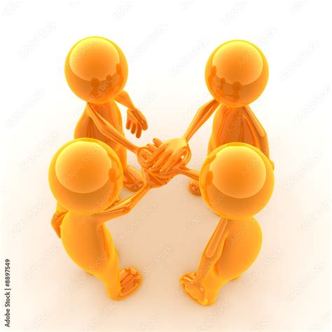 Render Of 4 Characters Holding Hands Together Stock Illustration