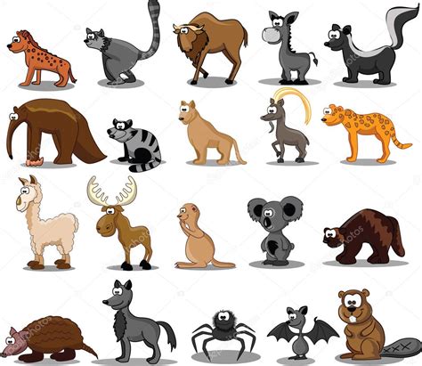 Conjunto De 20 Animales De Dibujos Animados Lindos Vector Gráfico