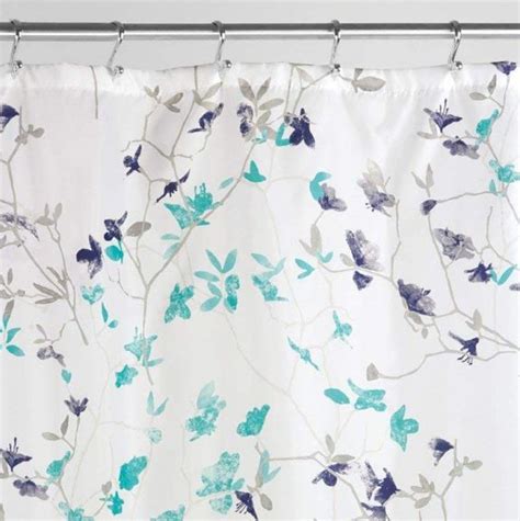 Interdesign Twiggy Floral Fabric Shower Curtain In Teal And Navy