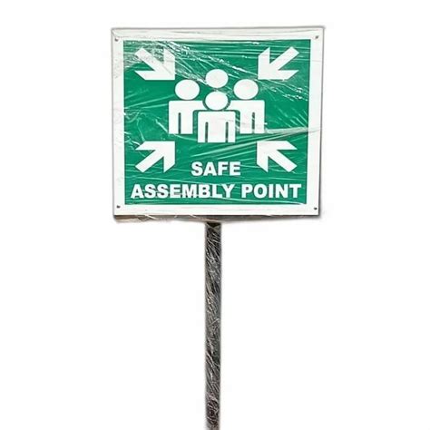 Square Green And White Safe Assembly Point Sign Board For Industrial