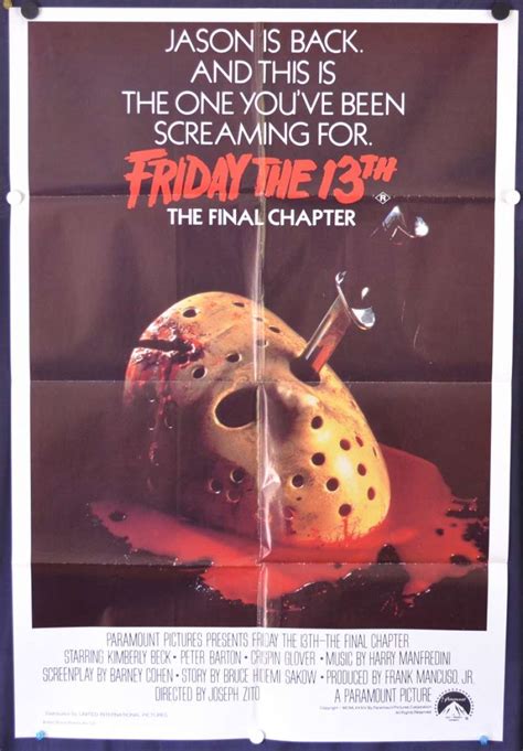 All About Movies Friday The 13th The Final Chapter 1984 One Sheet Movie Poster Kimberly Beck