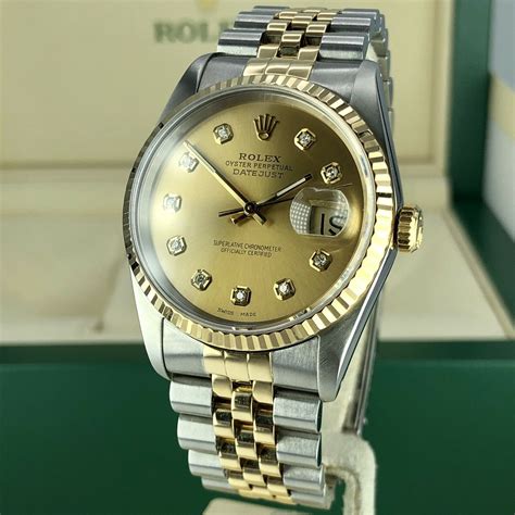 1989 Rolex 16233 Datejust 2 Tone18k Gold And Steel Diamond Champagne Dial
