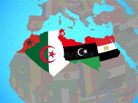 North Africa With Flags On Map Stock Illustration Illustration Of
