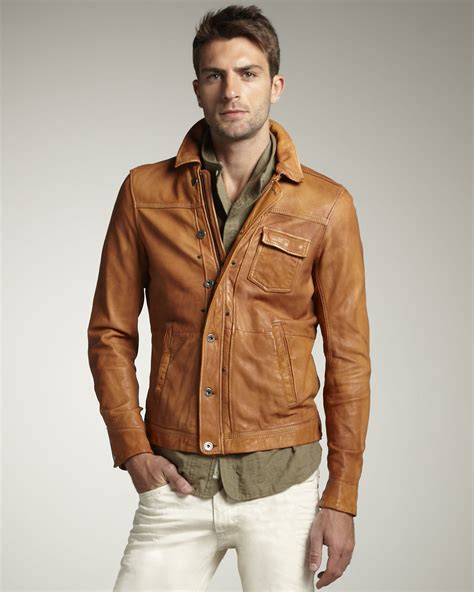 Maybe you would like to learn more about one of these? DIESEL Button-up Leather Jacket in Burnt Orange (Brown ...