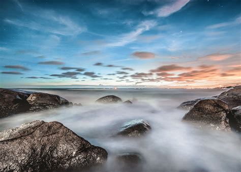 Fog Foggy Long Exposure Ocean Rocks Sea Sky 4k Wallpaper And