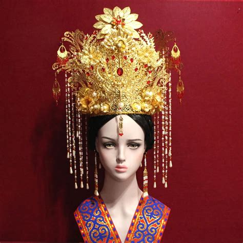 New Design Ancient Chinese Empress Princess Gorgeous Big Wing Phoenix Tiara With Tassel Bride