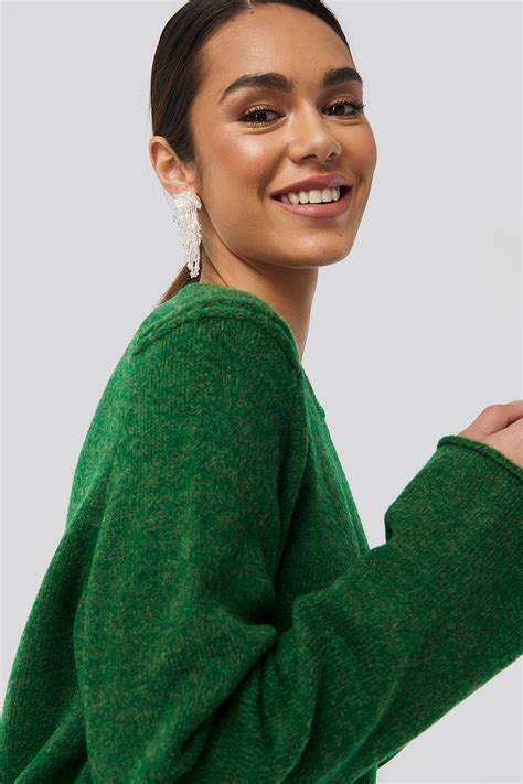Crew Neck Knitted Sweater Green Na
