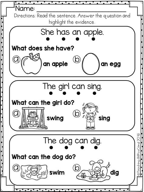 Early Reading Comprehension Worksheets Lori Sheffields Reading