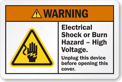 Electrical Shock Hazard High Voltage Unplug Device Label SKU LB 2397
