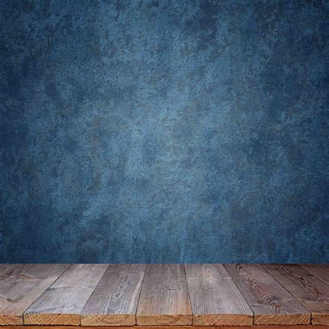 Old Master Marine Blue Background Wall With Wood Floor Backdrop