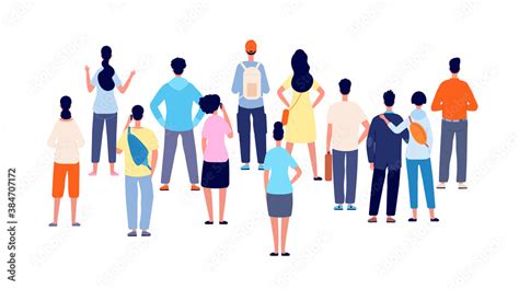 Crowd Back View Cartoon Persons People Group Standing Backs Flat