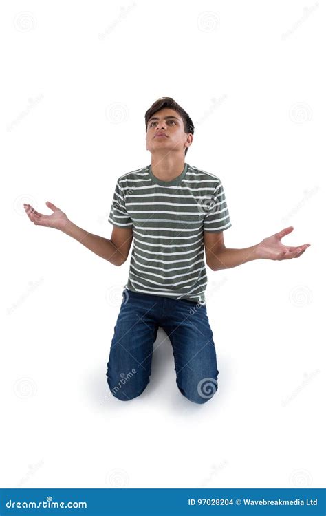 Worried Teenage Boy Praying Stock Photo Image Of Worried Kneeling