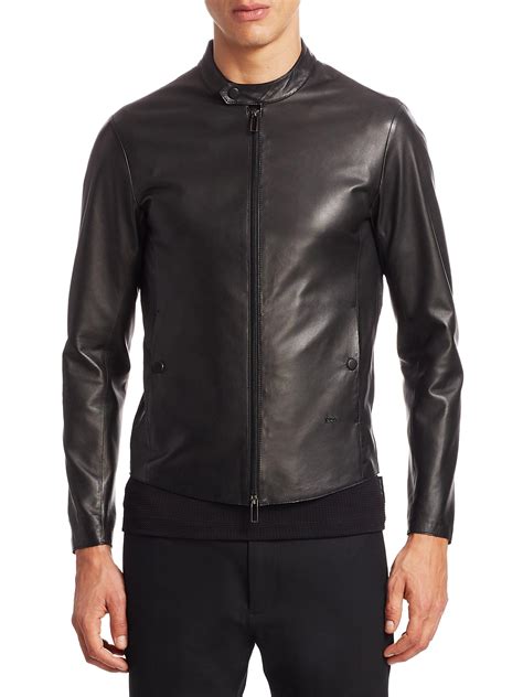 Emporio Armani Leather Moto Jacket In Black For Men Lyst