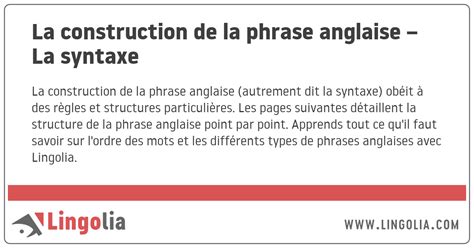 La Construction De La Phrase Anglaise La Syntaxe
