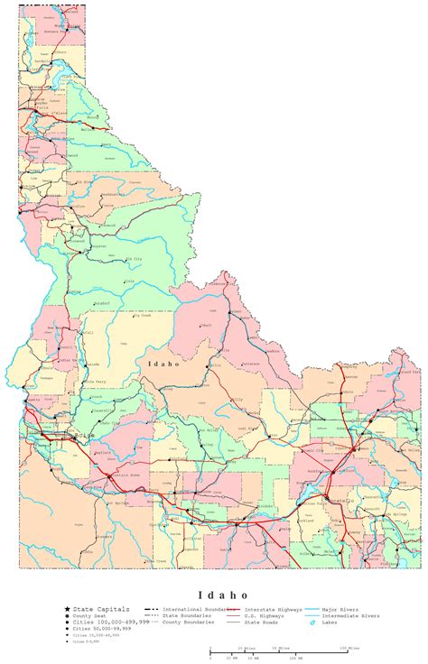 Detailed Administrative Map Of Idaho With Roads Highways