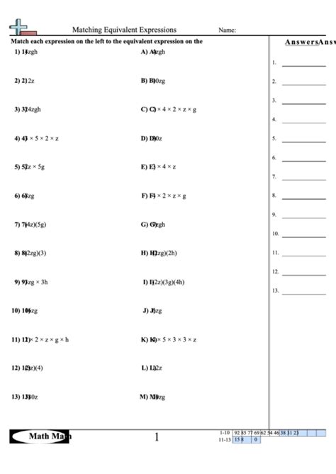 Worksheet on equivalent algebraic expressions is much useful to the students who would like to practice problems on algebraic expressions. Matching Equivalent Expressions Worksheet printable pdf ...