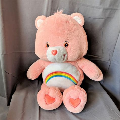Retro Large 27 Care Bear Cheer Rainbow Bear Pink Stuffed Animal 2002