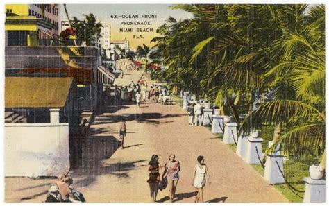 Ocean Front Promenade Miami Beach Fl Postcard Ca 1940 Vintage