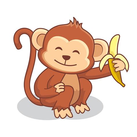 Dibujos Animados De Mono Comiendo Ilustración De Plátano 3545292 Vector