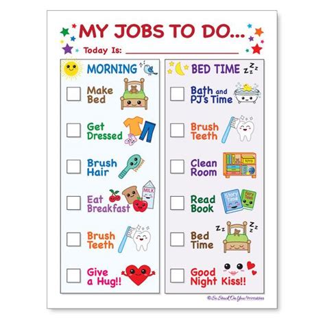 Routine Chore Chart For Morning And Bedtime Instant Download Chore