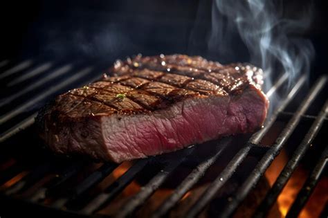 Premium Ai Image Medium Rare Steak On The Grill Close Up