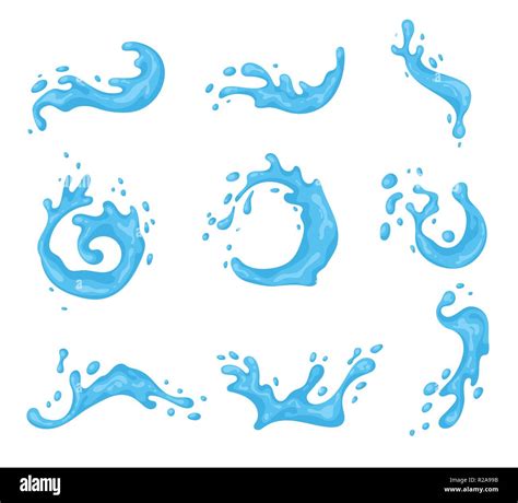 Water Splash Set Vector Cartoon Illustration On White Background Blue Aqua Wave Collection