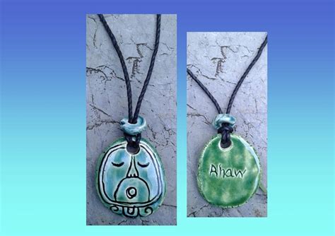Mayan Ahaw Necklace Turquoise Green Lord Glyph Pendant Mesoamerican