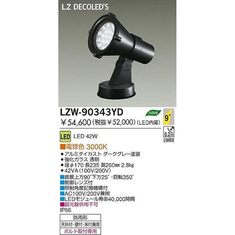 アルミダイ DAIKO 大光電機 LEDアウトドアスポットライト LZW 90343YD リコメン堂 通販 PayPayモール レンズ