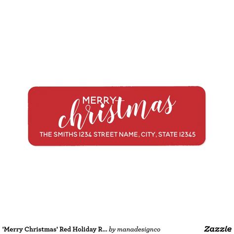 Merry Christmas Red Holiday Return Address Label Zazzle Com