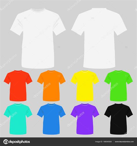 Vector Illustration Set Of Templates Colored T Shirts T Shirts In White Black And Other Bright