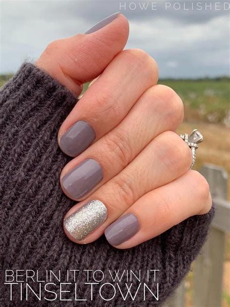 Shiny Gray Manicure With A Sparkly Silver Glitter Accent Or Create