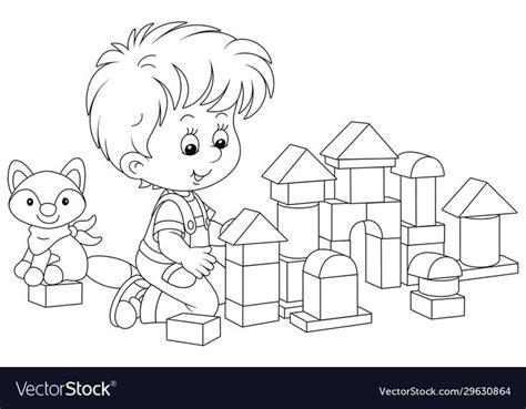 Little Boy Playing With Bricks Vector Image On Vectorstock In 2020