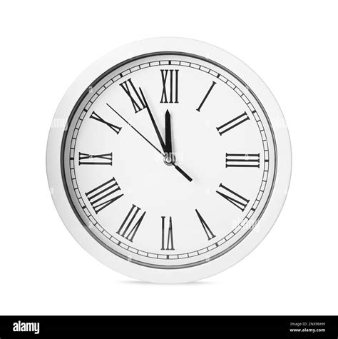 Clock Showing Five Minutes Until Midnight Isolated On White New Year