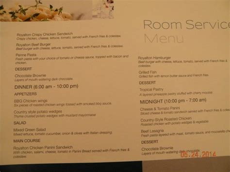 Room Service Menu Picture Of Royalton White Sands Resort Montego Bay