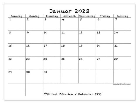 Kalender Januar 2023 Zum Ausdrucken “48ss” Michel Zbinden At