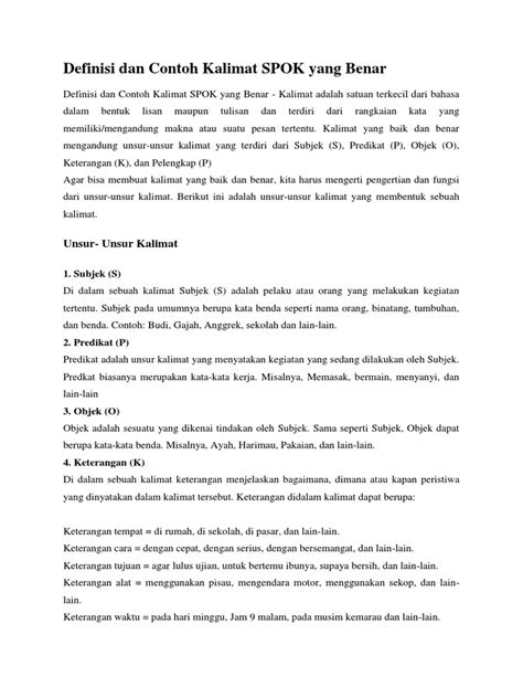 Merealisasikan segala bentuk ibadah hanya kepada allah, baik yang. Definisi Dan Contoh Kalimat SPOK Yang Benar