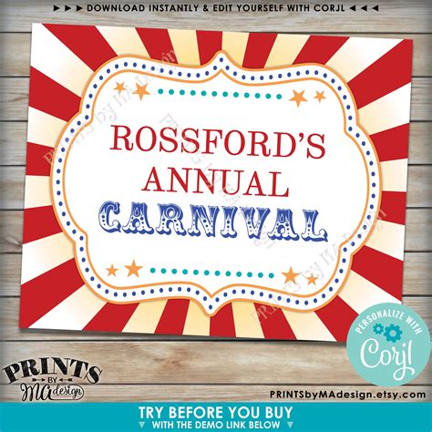 Editable Carnival Signs Circus Theme Birthday Party Make Up To 10
