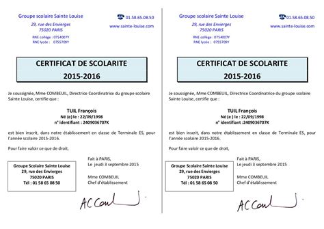 Certificat De Scolarité Fichier Pdf