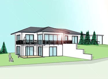 Der bungalow am hang teilt sich in zwei klar differenzierte bereiche entlang einer stampflehmwand, die sich durch alle geschoße und über das dach hinaus zieht. Dreher Bau - innovativ, ökologisch, zuverlässig