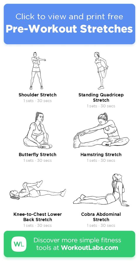Pre Workout Stretches Click To View And Print This Illustrated Exercise Plan Created With Wor